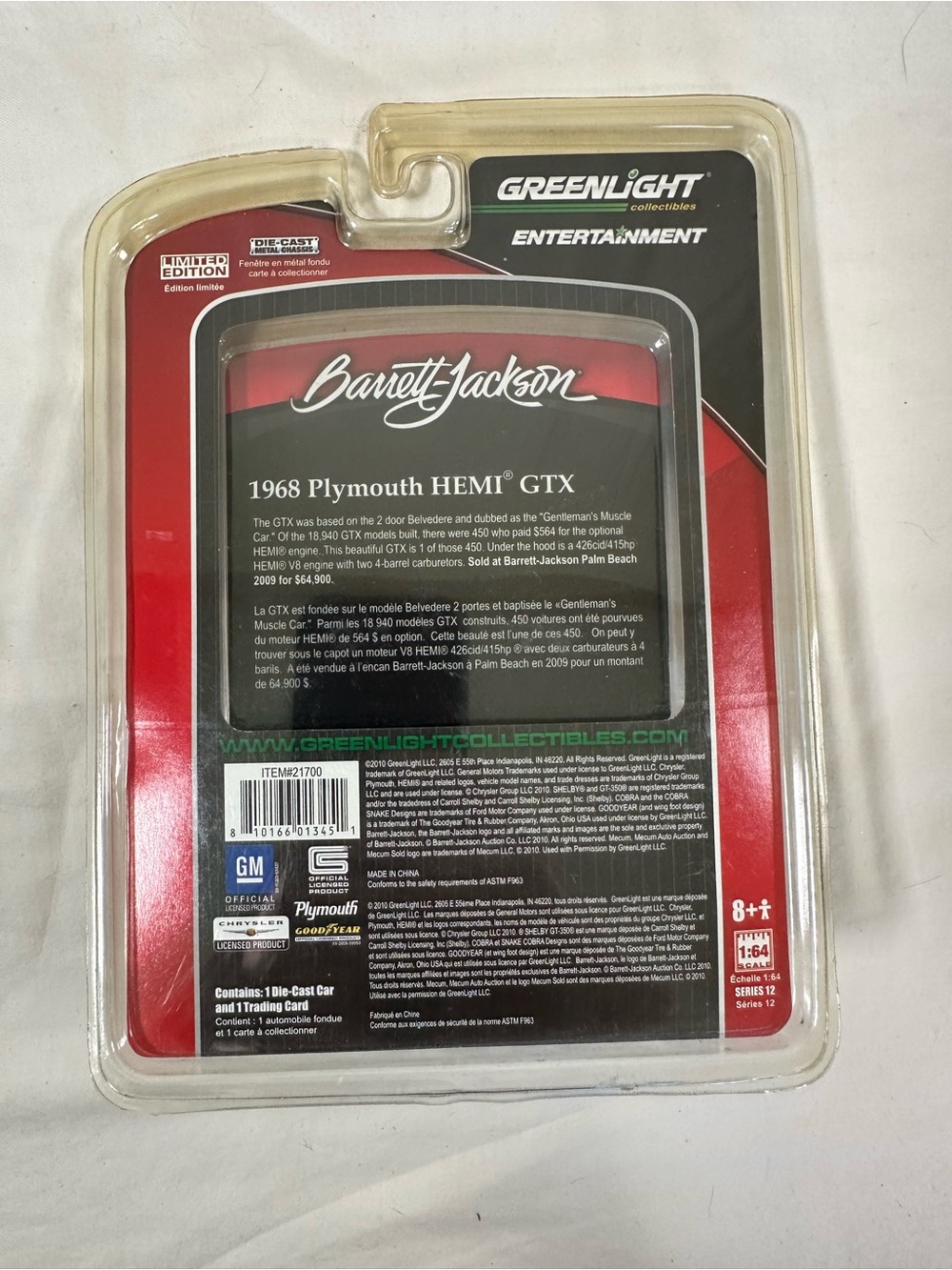 Greenlight Entertainment Auction Block 1968 Plymouth HEMI GTX Barrett-Jackson - Picture 2 of 5